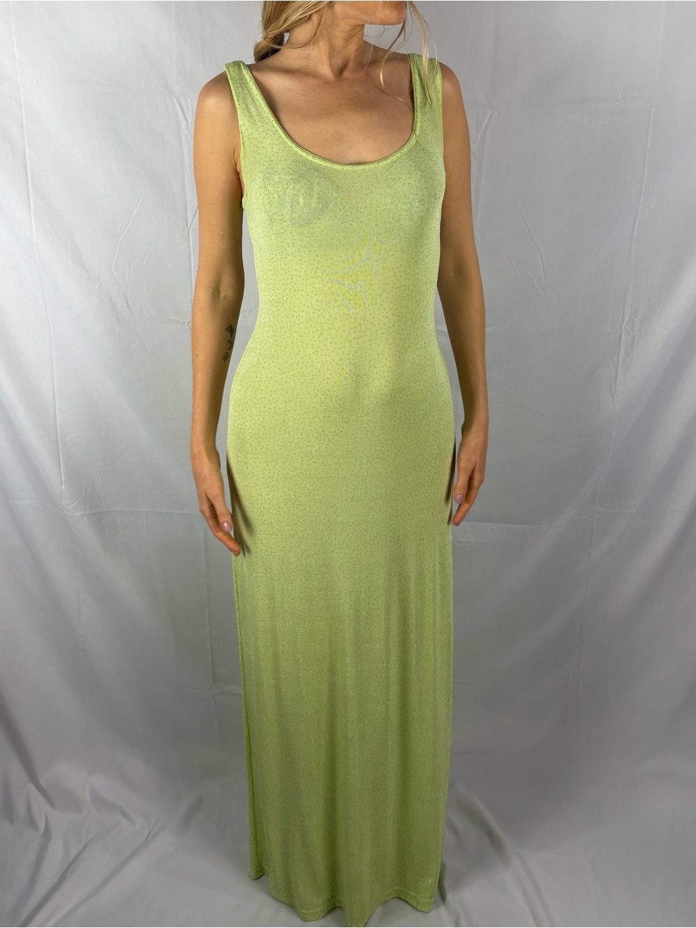 Vintage dress light green fairycore floor length maxi dress Silky textured Boho